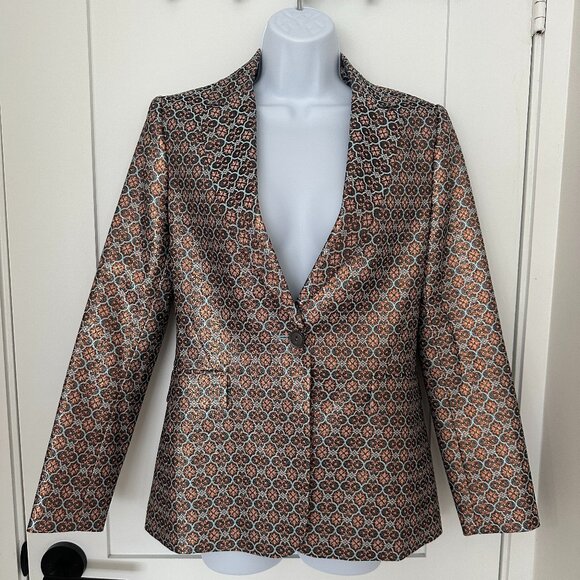 Alice + Olivia Macey Metallic Satin Jacquard Blazer NWT Size 4 - Picture 4 of 10